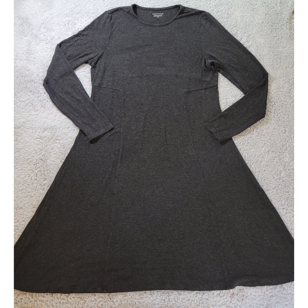 Eileen Fisher Dress Womens M Black Flowy Soft Italian Yarn Minimalist Classic